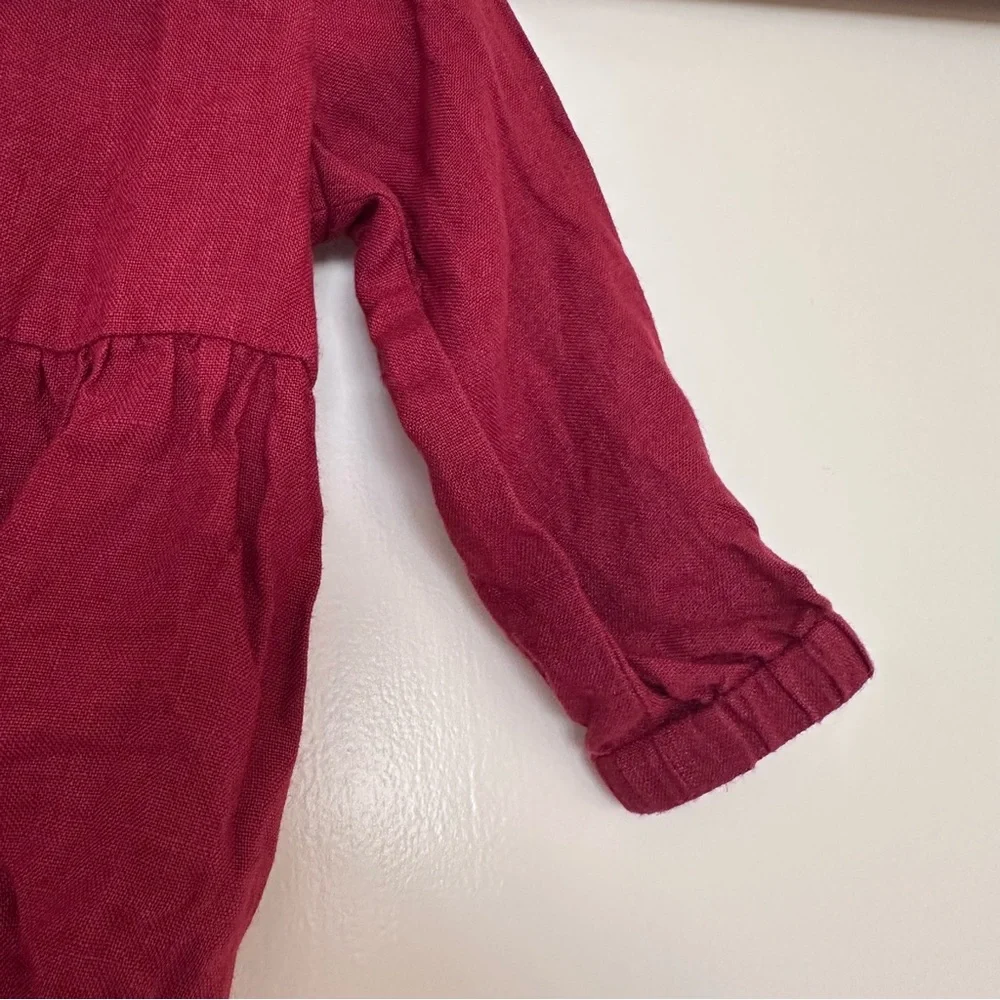 Ruffled Burgundy Linen Baby Romper‎